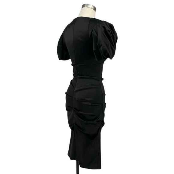 CACHE Puff Sleeve Ruched Satin Dress - Picture 3 of 11